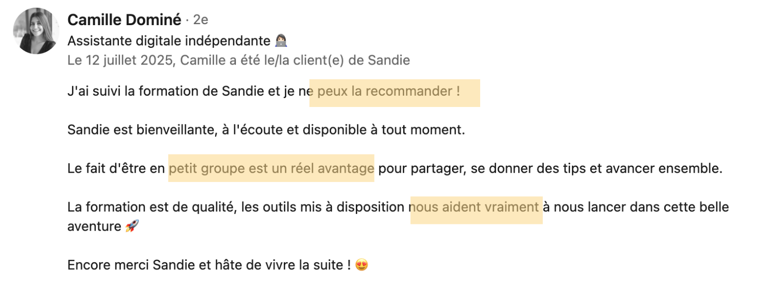avis formation assistante digitale sandie verdure