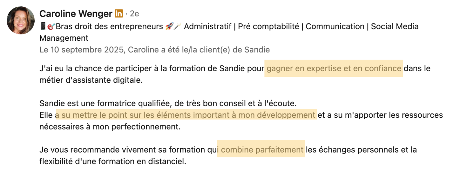 avis sur formation assistante digitale sandie verdure